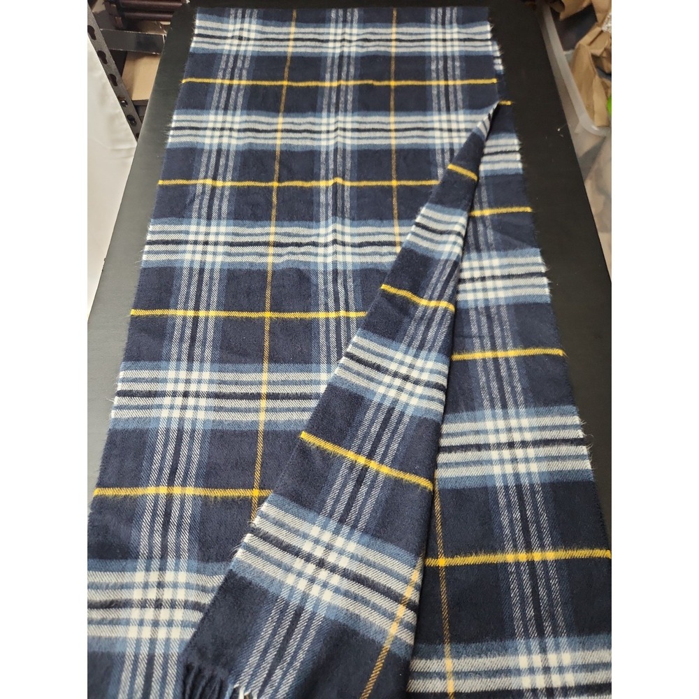 Soft Fraas CASHMINK scarf wrap Blue, yellow & White Plaid unisex Germany 62 in - Picture 4 of 5